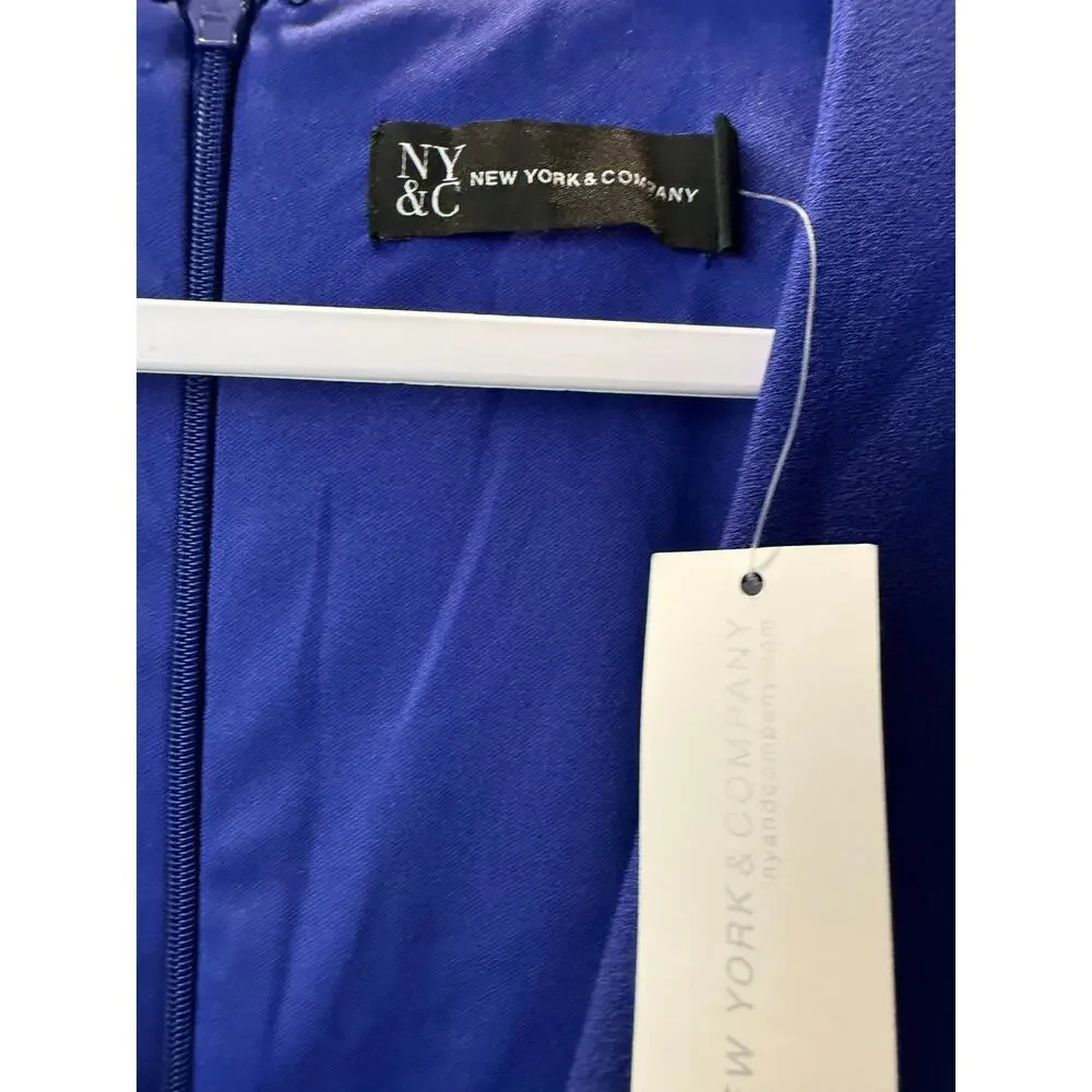 NY&Co Size XL Solid Blue Cocktail Sheath Dress Runched Front V Neck NEW with Tag - Picture 5 of 7